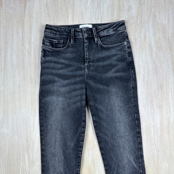 Frame Le One Skinny Jeans Size 1 Black Denim Jeans High Rise Dark Wash (US 4) - Picture 2 of 16